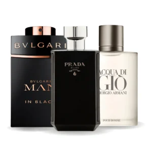 PACK DE 3 PERFUMES: BVLGARI IN BLACK, GIORGIO ARMANI ACQUA DI GIò Y LHOMME PRADA INTENSE – 100 ML